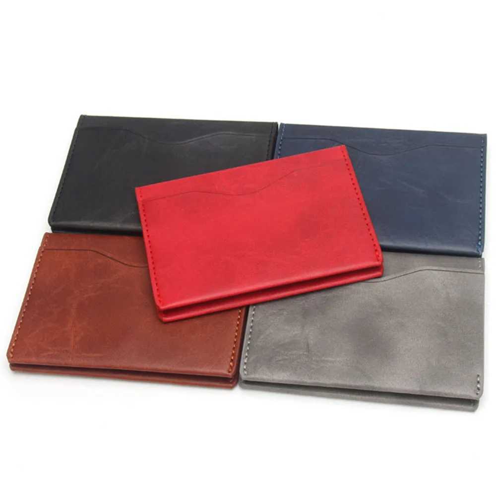 New Pu Leather ID Holder Portable Ultrathin Men Women Business Cards Cover Vintage Wallet Small Pouch Case Bag Z250621