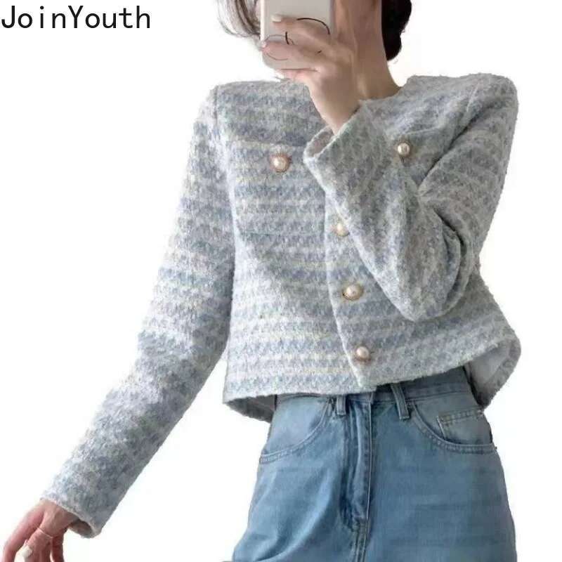Korean Jackets Womens Clothing O-neck Long Sleeve Temperament Tops Female 2025 Ropa Mujer Vintage Tunic Thicked Fashion Coats