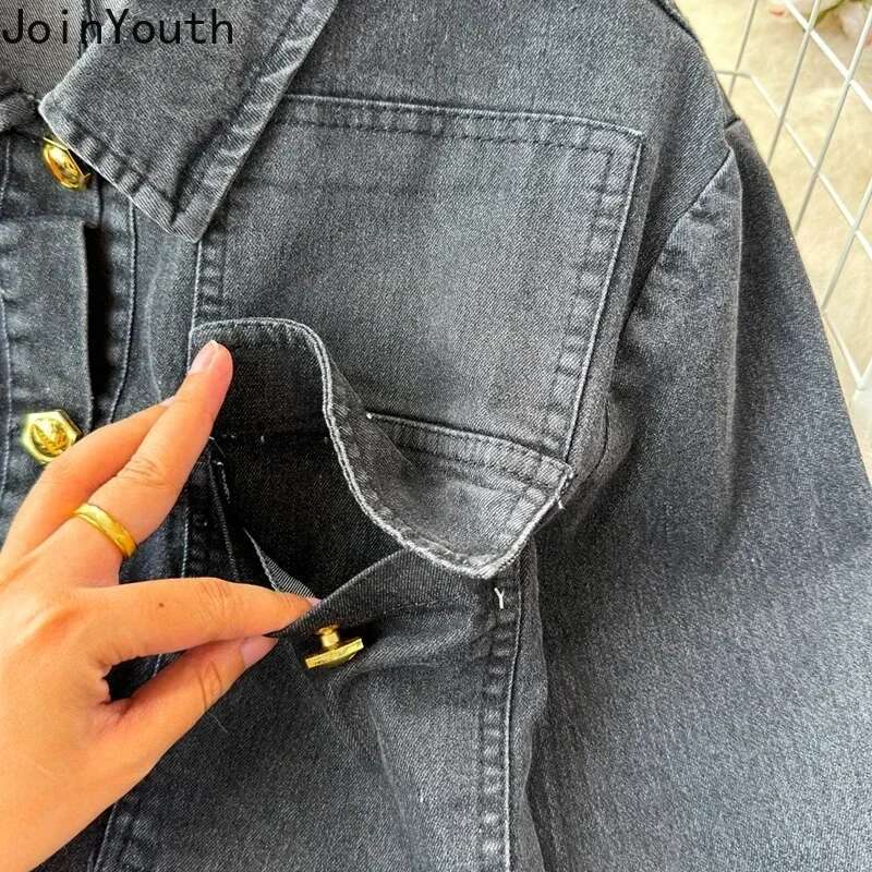 Denim Outfits Fashion Two Piece Sets for Womens Long Sleeve Lapel Neck Crop Coat High Waist Bodycon Skirts Suit Casual Y2k Set