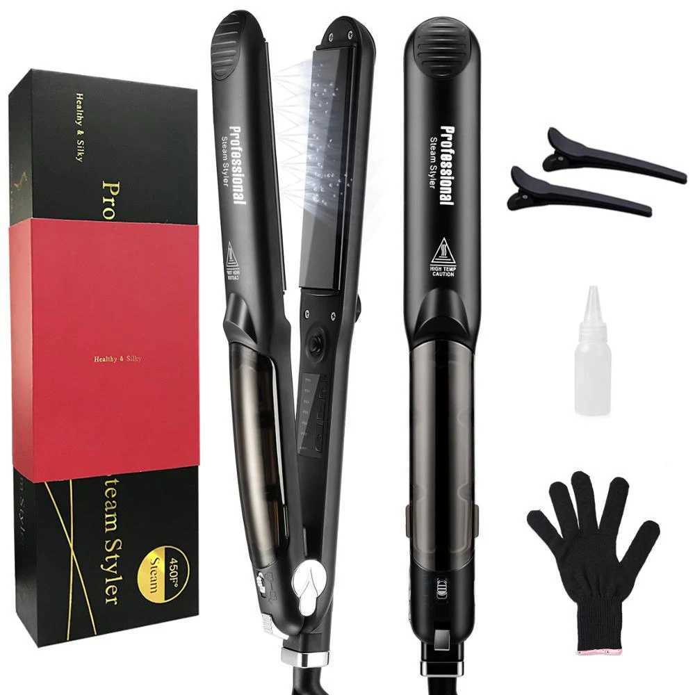 Professional Steam Hair Straightener 450F Fast Heating Tourmaline Ceramic Flat Iron Argan Oil Treatment Hair Care ToolsXJ250621
