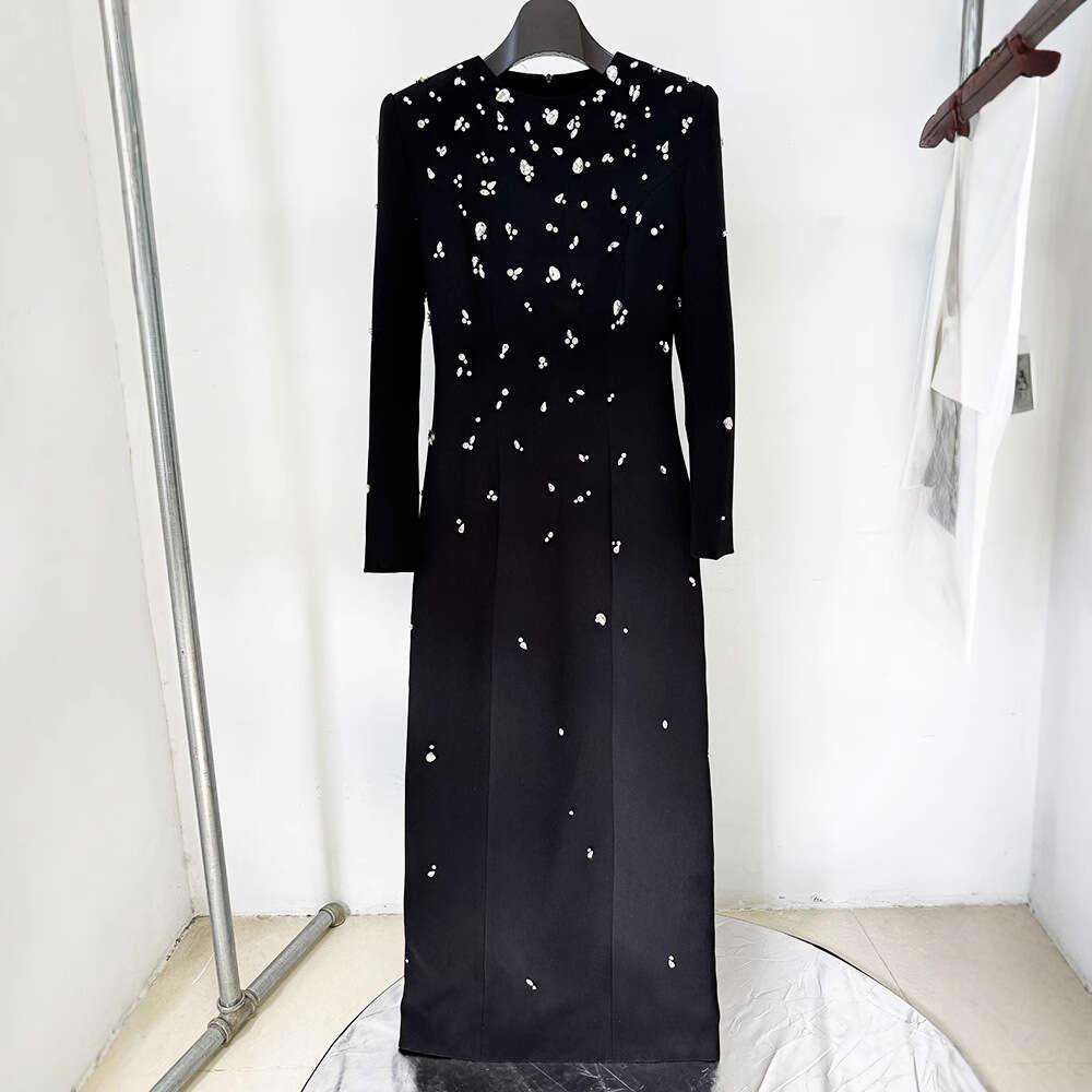 White Skirt Maxi Skirt Elegant Luxurious Beaded And Rhinestone Embellished Long Sleeve Maxi Dress Gown Long Skirt