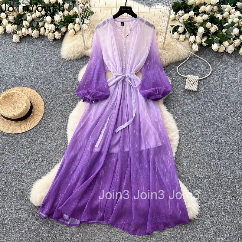 Temperament Robe Femme Chic Gradient Dresses Women Clothing 2025 Vestidos De Mujer Bandage Elegant Summer Maxi Dress 2 Piece Set