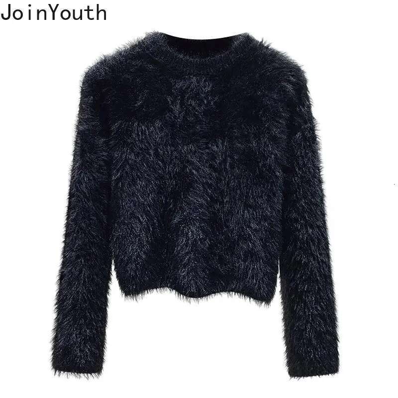White Cropped Pullovers for Women 2025 Ropa Mujer Long Sleeve O-neck Knitting Sweater Tops Fashion Korean Furry Soft Pull Femme