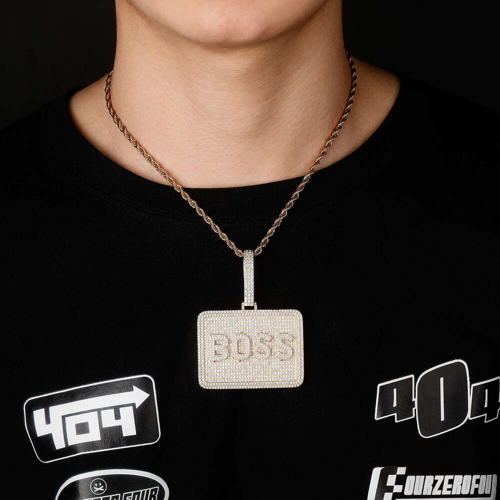 Jin Ao Hip-Hop Square Full Dia Letter Pendant Necklace Unisex Personality Trendy Accessories