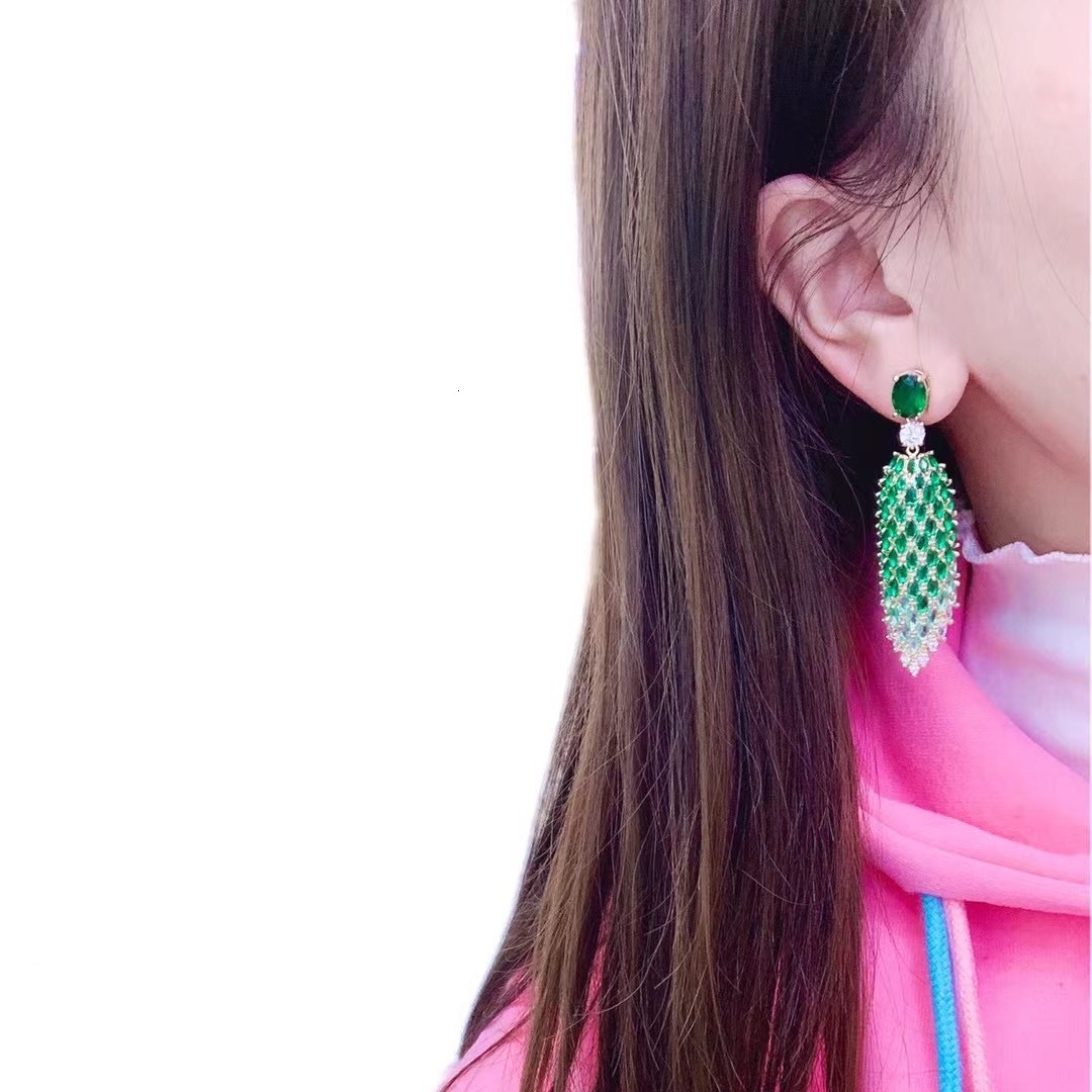 New Heavy Craft Two-Tone Water Drop Full Zircon Earrings Simple Versatile Exquisite Ear Studs Ear Jewelry