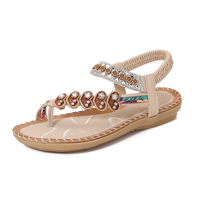 Luxury Brand Designer Shoes Sandals 2025 Yasi Run New Bohemian Cross-Border Sandals For Women Summer Rhinestone Evening Breeze Flat Round Toe Toe-Post