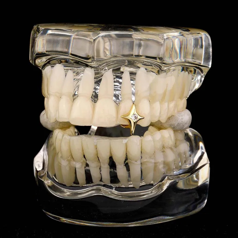 Fashion Single Star Zircon Teeth Cap for Women Men Punk Gold Silver Color Geometric Hollow Dental 250613