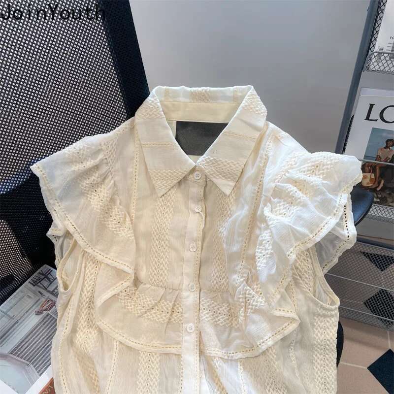 Sweet Crop Tops Flying Sleeve Summer Blouses for Women 2025 Blusas De Mujer Ruffles Loose Shirts Fashion Vintage Tunic Blouse
