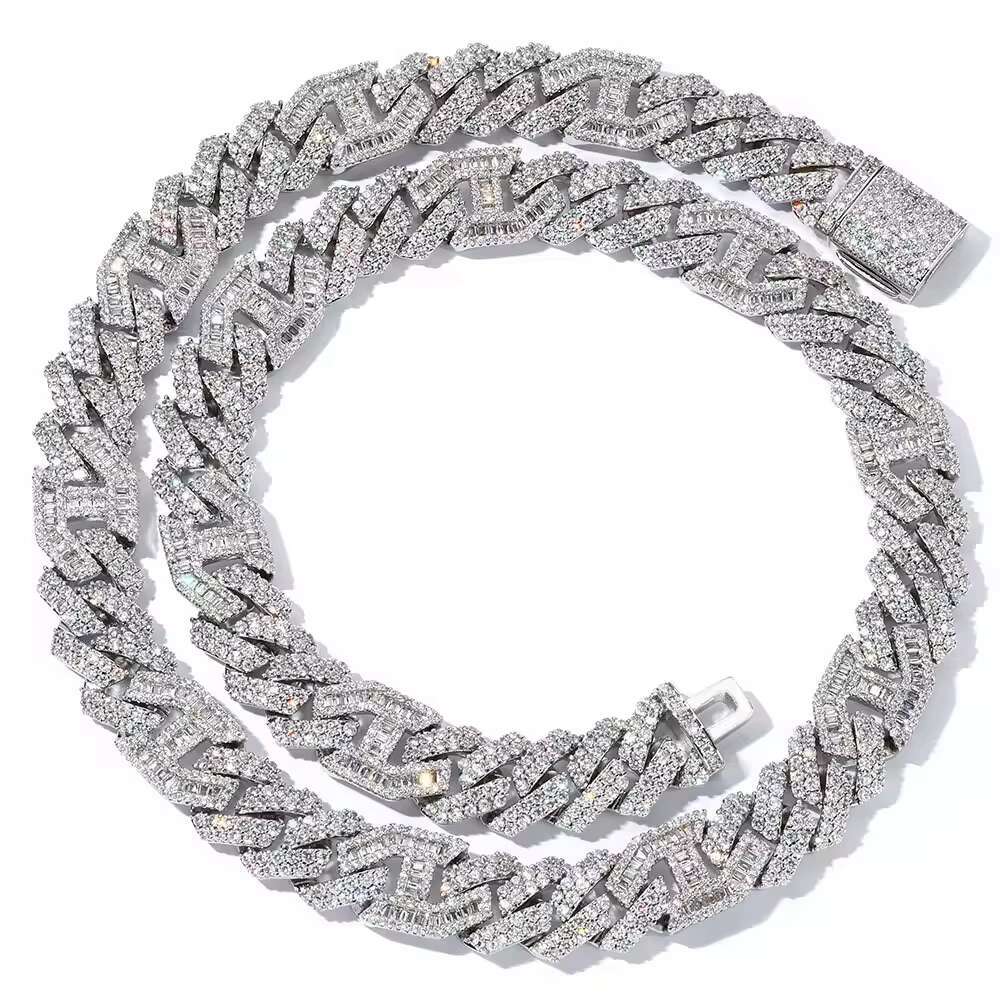 Hot Sale Hip Hop S925 Silver Moissanite Necklace Cross Border Custom Jewelry for Men Versatile Pig Nose Cuban Chain
