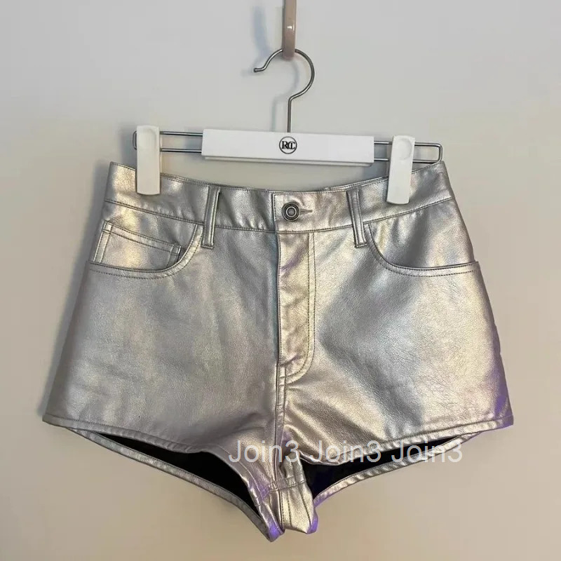 Chic Silver PU Leather Shorts Women Streetwear Slim Waist Sexy Booty Shorts 2025 New Bottoms Summer Pantalones Cortos De Mujer