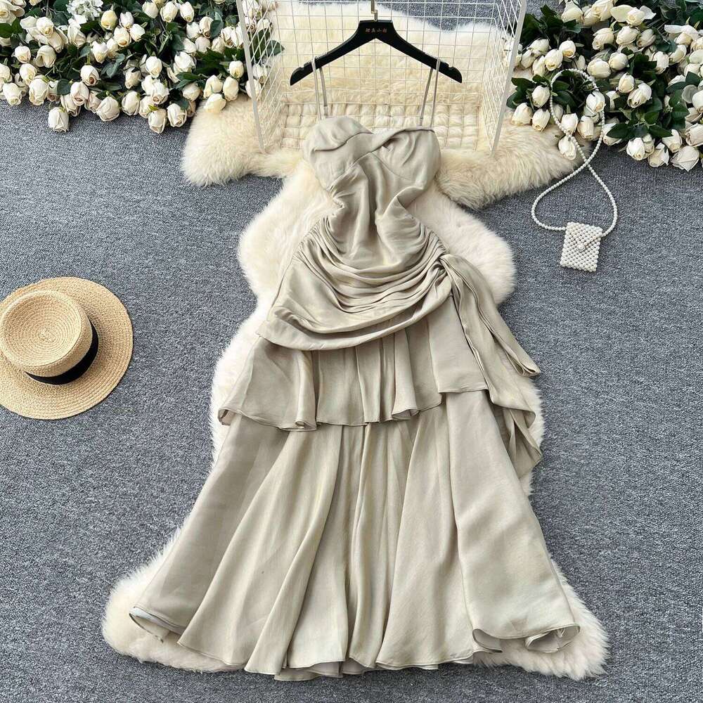 Chic Sexy Pleated Fairy Casual A-Line Ceremony Dresses Vestido Summer Beach Vacation Women Boho Sundress