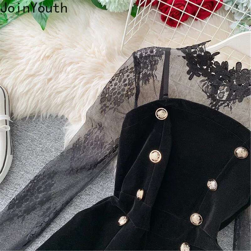 Temperament Bodysuits 2025 Women Clothing Tunic Fashion Patchwork Jumpsuit 2025 Ropa Mujer Double-breasted Black Velvet Rompers