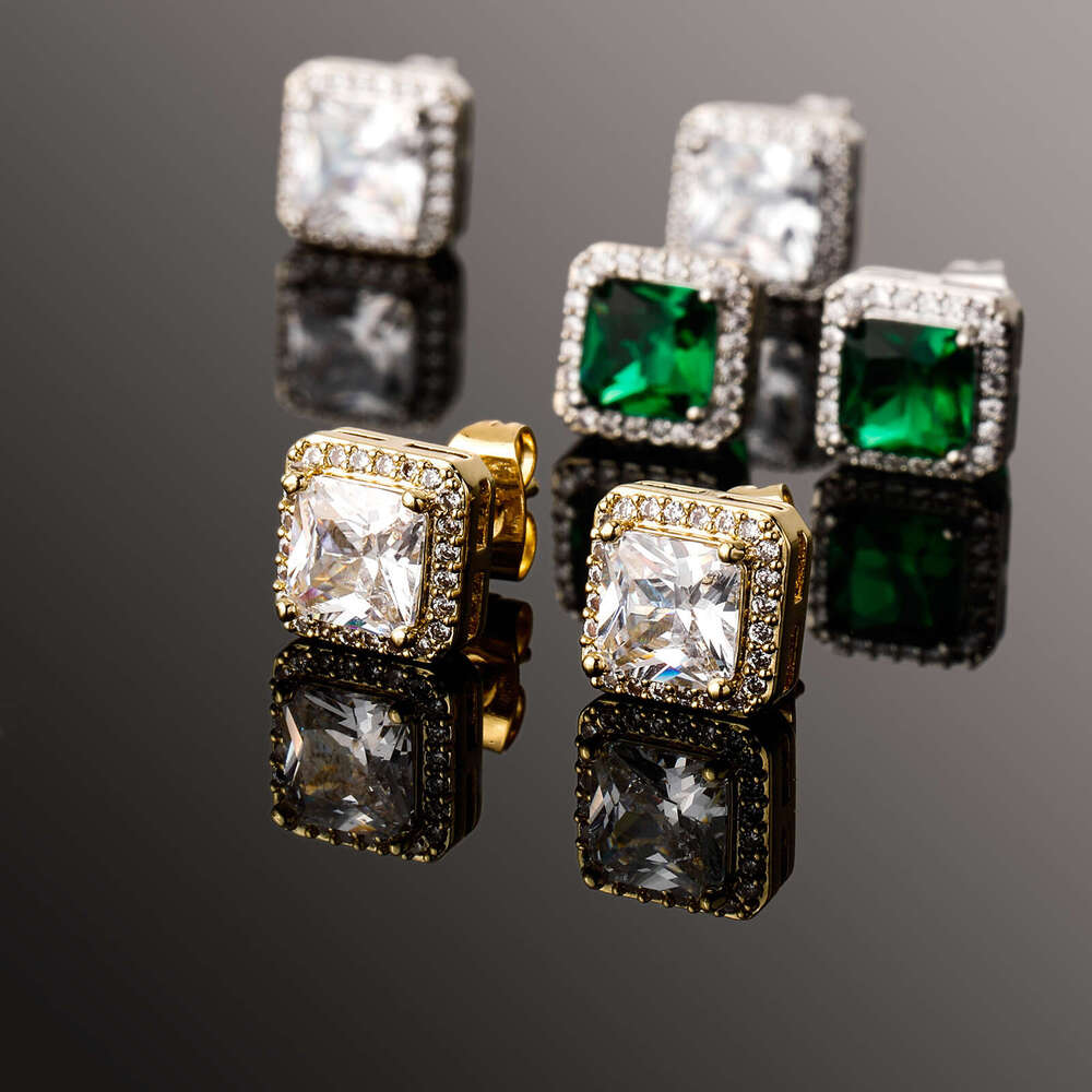 Jin Ao New Emerald Square Zircon Earrings Korean Fashion Elegant Simple Geometric National Trend Small Ear Jewelry