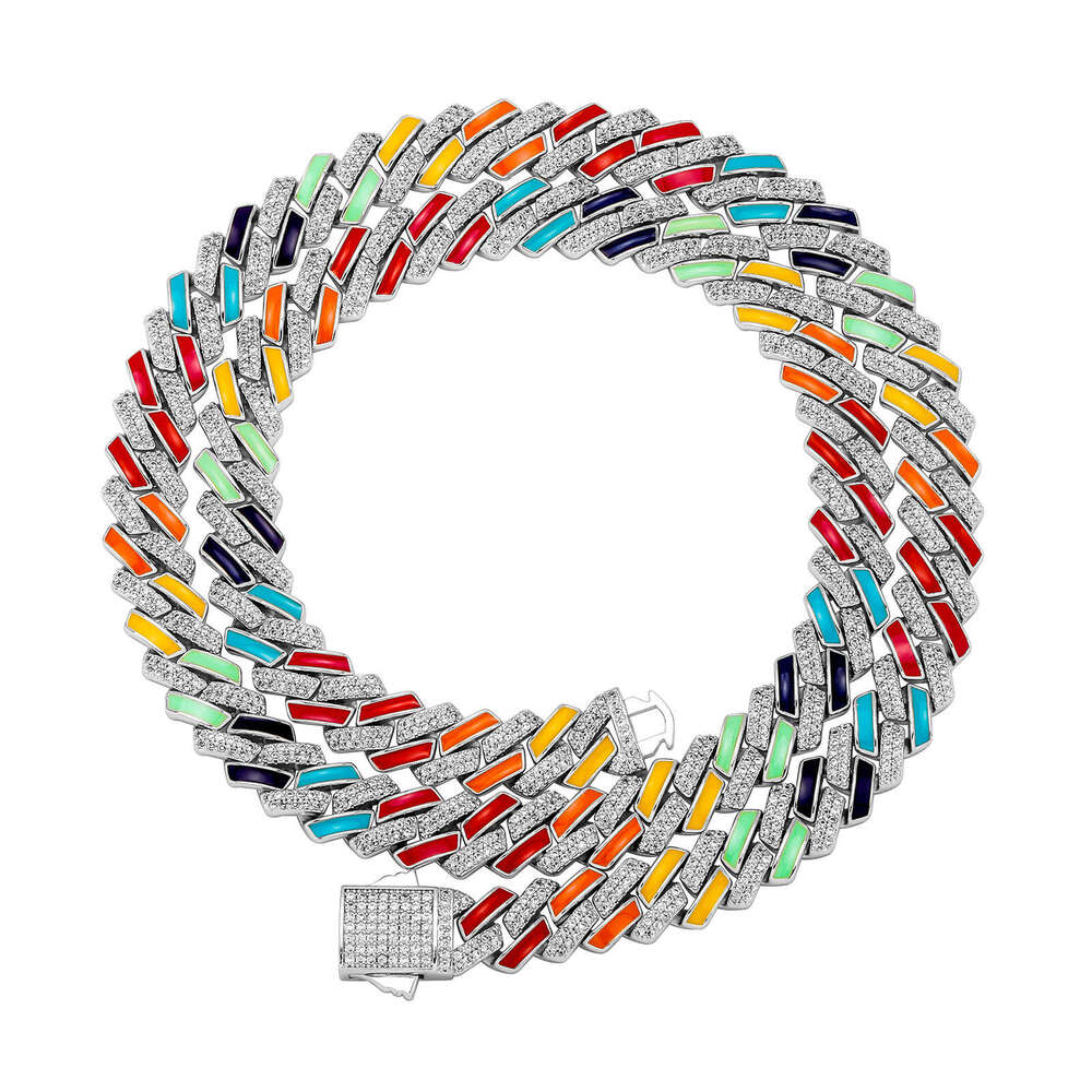 New 10mm Dia-Shaped Cuban Chain Colorful Enamel Zircon Couple Hip-Hop Necklace Jewelry