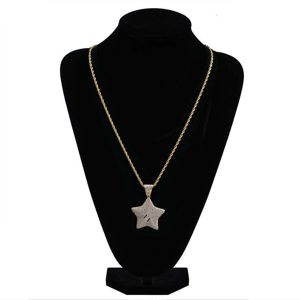 Hip Hop Geometric Pentagram Cartoon Pendant Micro Paved Zircon Unisex Trendy Jewelry Necklace