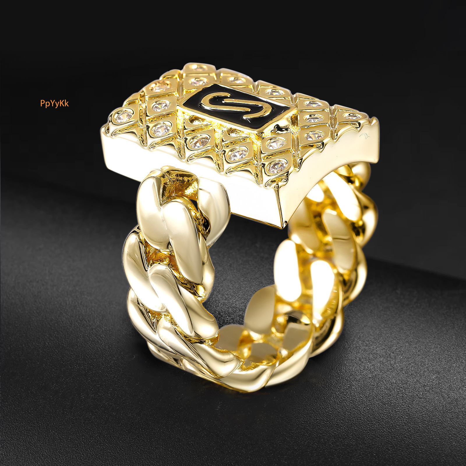 Luxury Lightweight Hip Hop Minimalist Ring Moissanite rings High-End Unique Letter Design Fashion Gold Inlaid Versatile Finger Ring Through diamond te