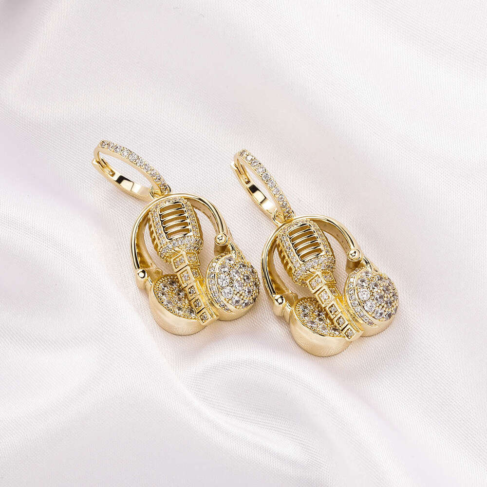 Creative Inlaid Zircon Microphone Hip-Hop Earrings Chinese Style Gold Australian Ear Jewelry