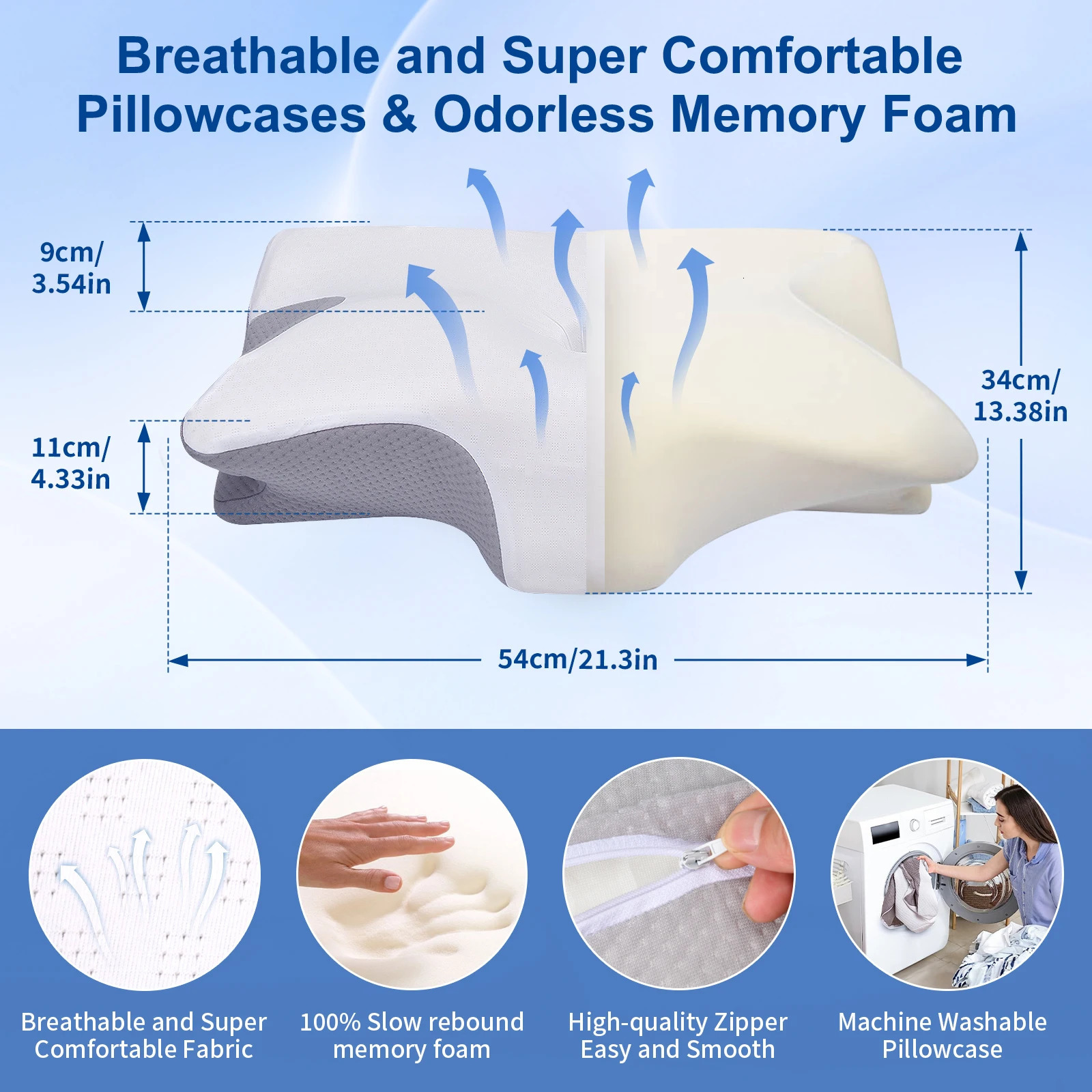 Pulatree Cervical Pillow for Neck Shoulder Pain Relief Sleeping Ergonomic Memory Foam Breathable Removable Pillowcase 250618