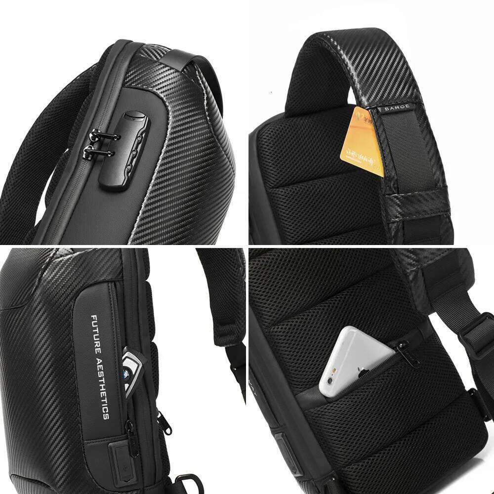 Shoulder Bags Upgraded Men Waterproof Multifunction Carbon Fiber Pattern Crossbody USB Sling Messenger Chest Bag Pack