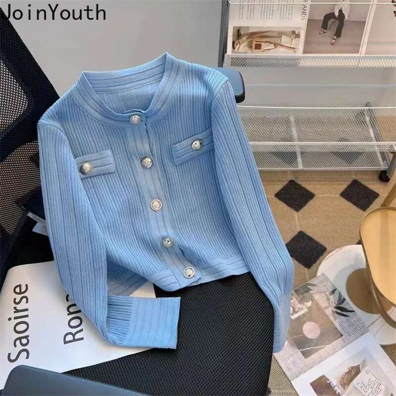 Knitted Cropped Cardigan Tops Womens Clothes Solid Color Tunic Long Sleeve Pull Femme Korean Fashion Sweater Coat Sueter Mujer