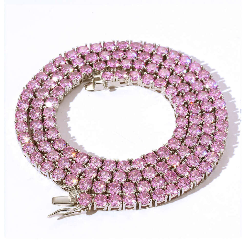 for Men Hip-Hop 4mm Pink Single Row Zircon Necklace Tennis Chain 0ce3