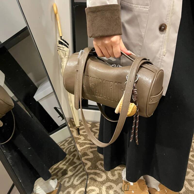 DHGM Multifunctional Cylinder Shaped Shoulder Bags For Women 2025 Winter Latest Designer Handbags Cross Body Bag With Pendant