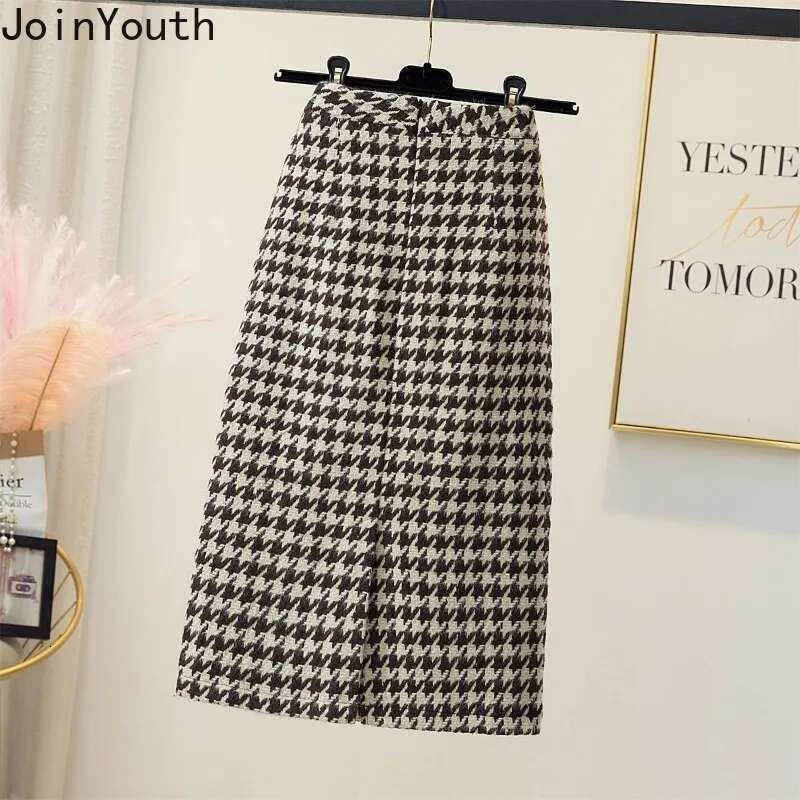 Woolen Plaid Skirt Women Clothing 2025 Faldas Mujer De Moda High Waist A-line Thicked Vintage Jupe Chic Korean Bodycon Skirts