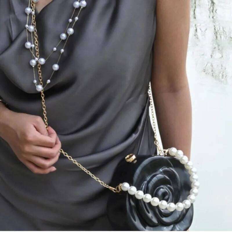 Designer Bag Acrylic Evening Clutch Bags Women Rose Flower Shape Pearl Handle Bag Purses And Handbags Wedding Party