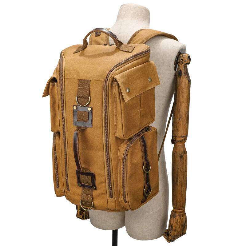 Men's Vintage Waxed Canvas Waterproof Large Capacity Carry-On Travel Backpack 16 inch Laptop Bag for Men Women