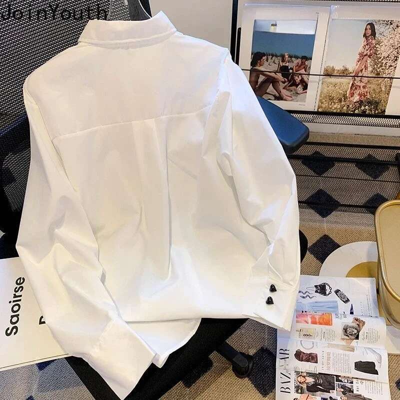 White Long Sleeve Blouse for Women Love Print Oversized Shirts Turndown Collar Fashion Blouses Tops 2025 Blusas Mujer De Moda