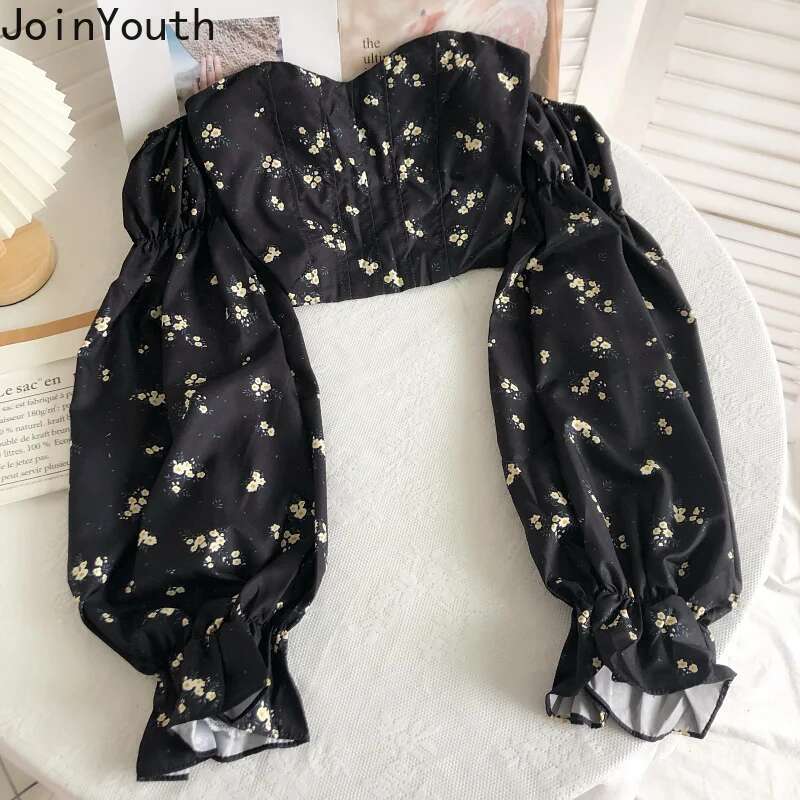 Korean Y2k Tops Women Shirts Sexy Slash Neck Backless Flare Sleeve Cropped Top Fashion Sweet Folds Blouses 2025 Blusas De Mujer