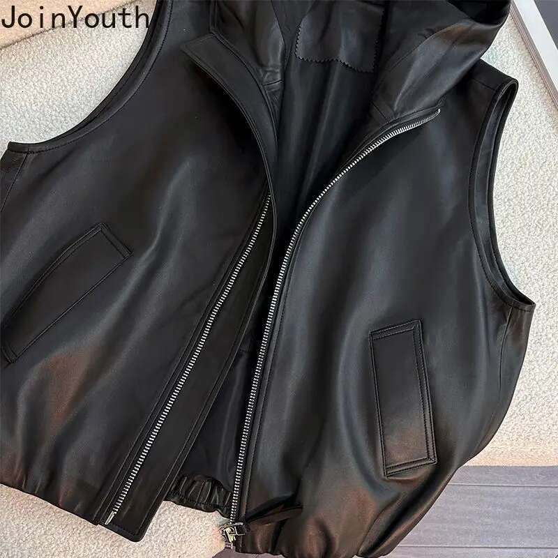 Streetwear PU Women Vest Jackets 2025 Ropa Mujer Hooded Zipper Sleeveless Casual Waistcoat Y2k Tops Fashion Korean Leather Tanks