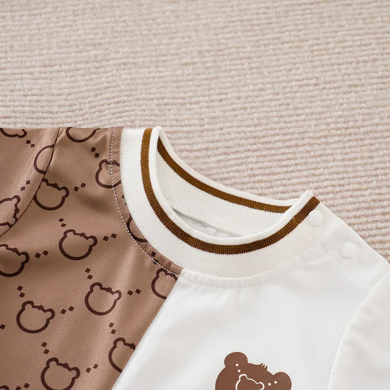born Clothes Cute Cartoon Patchwork Teddy Bear Comfortable And Soft Summer Boys Girls 018 Short Sleeved Baby Jumpsuit 250619