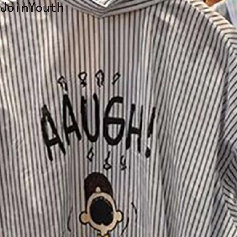 Blouses Womens Clothing Oversized Tops Long Sleeve Fashion Casual Striped Cartoon Print Shirts Blouse 2025 Blusas Mujer De Moda