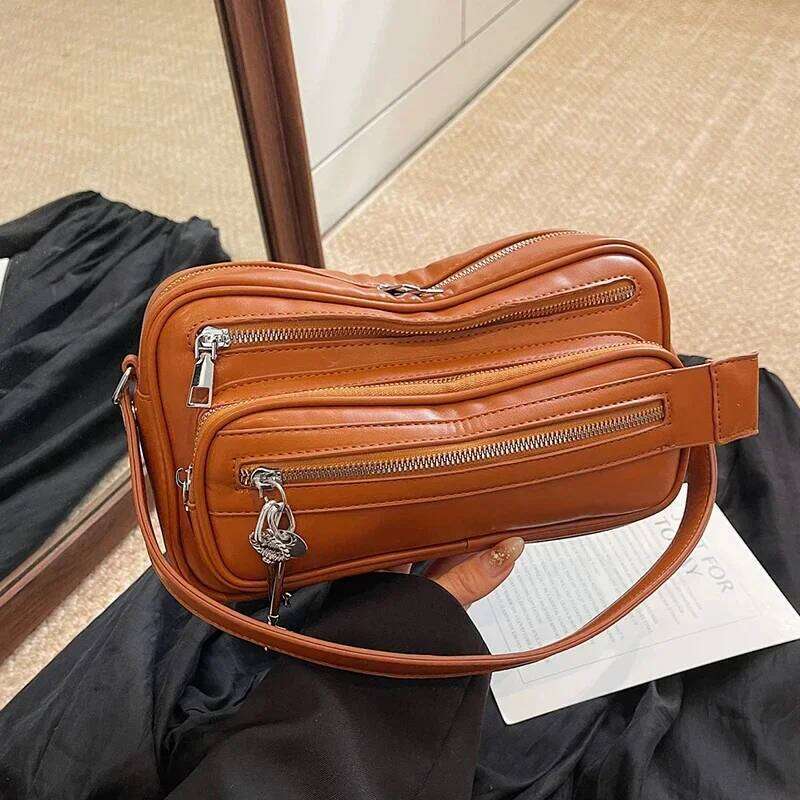 Large Capacity Soft Leather Messenger Women Multiple Zippers Pouch Shoulder Bag Casual Handbag Big Travel Crossbody Bags