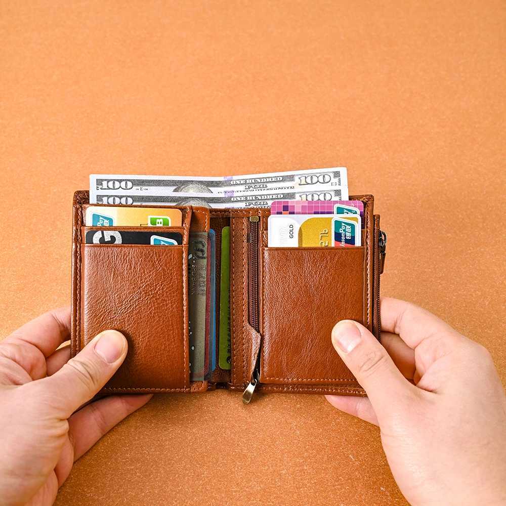 Mens Coin Purse Wallet RFID Blocking Genuine Leather Wallet with Zipper Business Card Holder Money Bag Wallet for Men Z250621