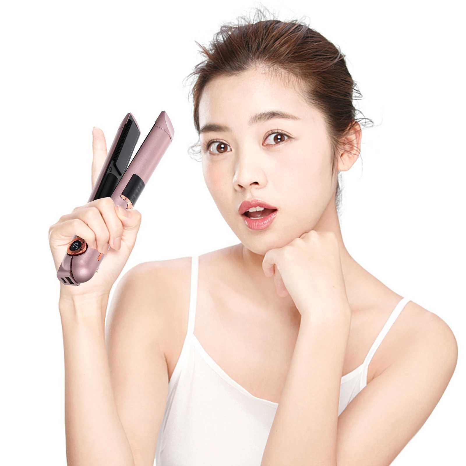 Portable Hair Straightener Curler ABS Material Cordless Rechargeable USB Travel Size Adjustable Temperature For Women Men HairXJ250621