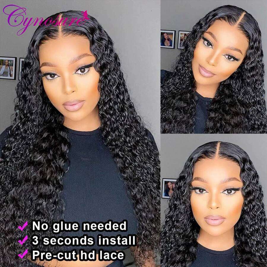 Cynosure HD Lace Frontal Cut Glueless Wig Ready to Wear Pre Plucked Brazilian Curly Human Hair Wigs