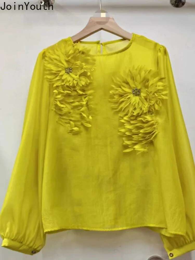 2025 Blusas Mujer De Moda Solid Color Blouse Women Clothing 3D Floral Shirts Long Sleeve O-neck Loose Korean Summer Blouses Tops