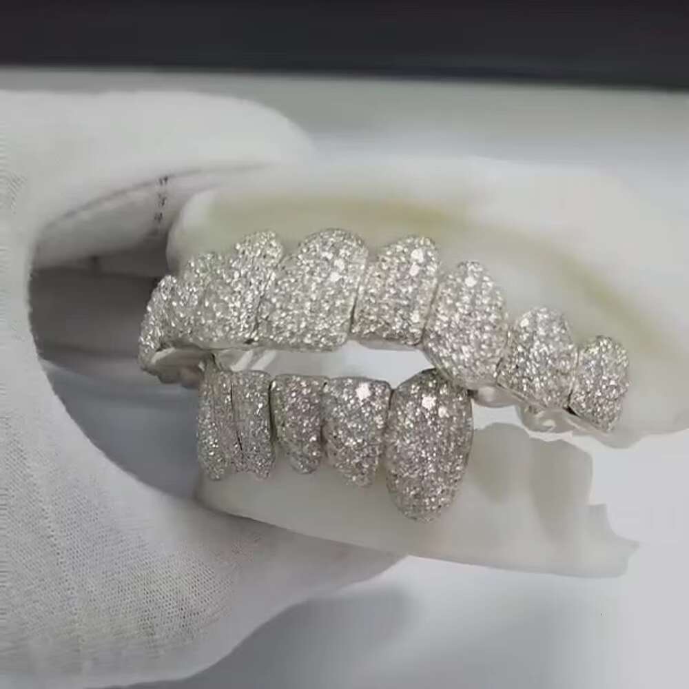 925 Sterling Silver Custom Hip Hop Tooth Jewelry Iced Out Vvs Moissanite Diamond Grillz for Men Rapper Teeth