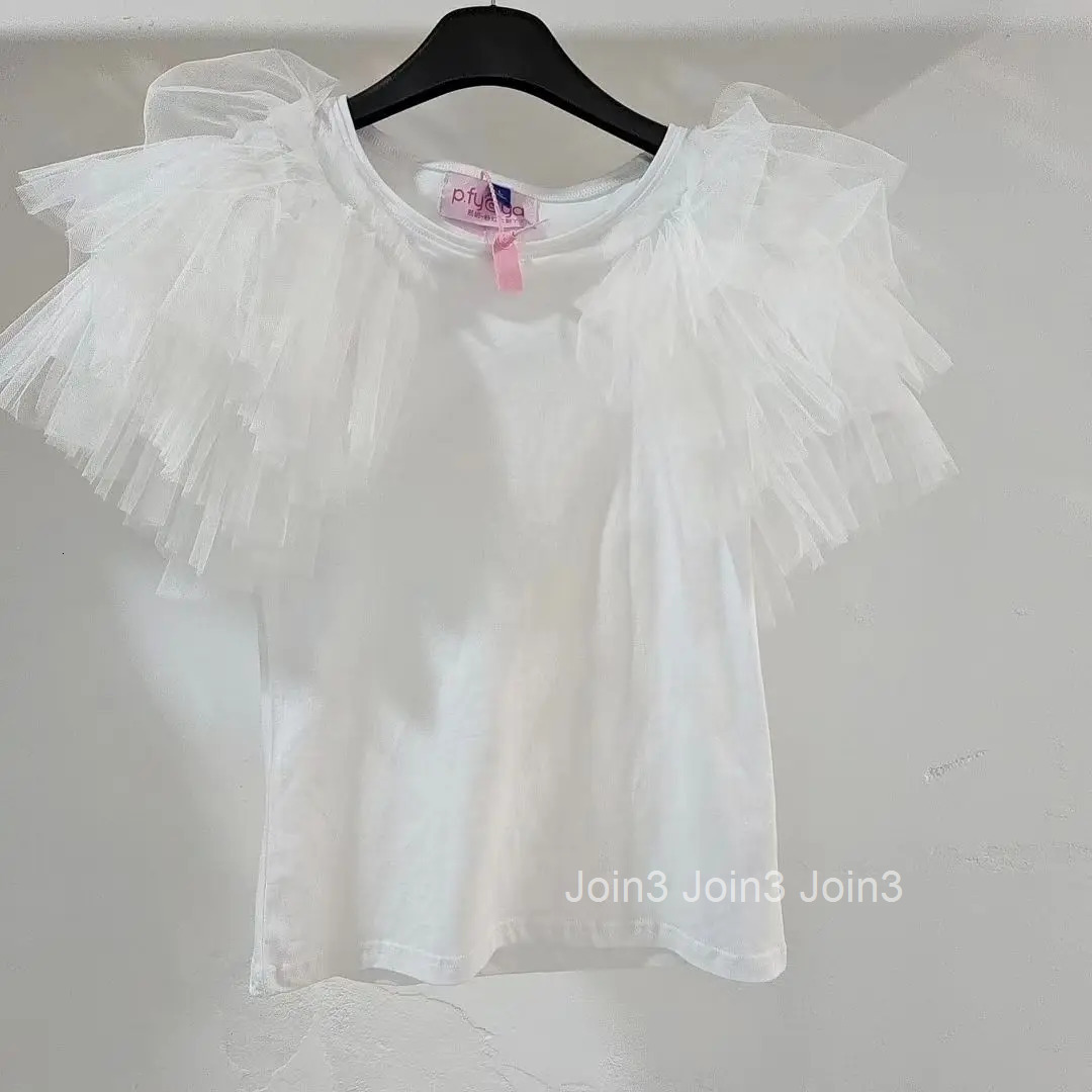 White T Shirts Womens Clothing Patchwork Gauze Tees O-neck Short Sleeve Summer Camisetas 2025 Ropa Mujer Casual Chic Tshirt