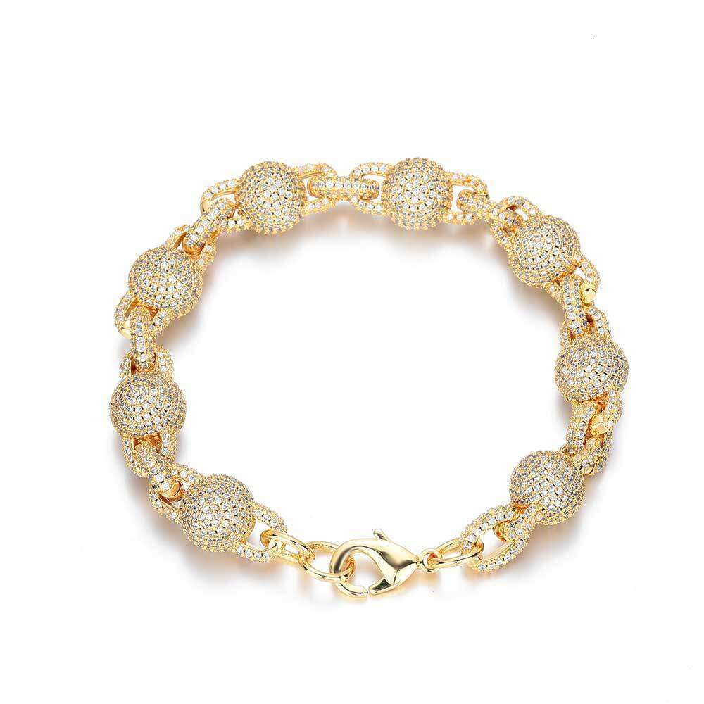 10.5mm Inlaid Dia Bubble Round Bead Chain Zircon Hip Hop Men's Bracelet 7f91