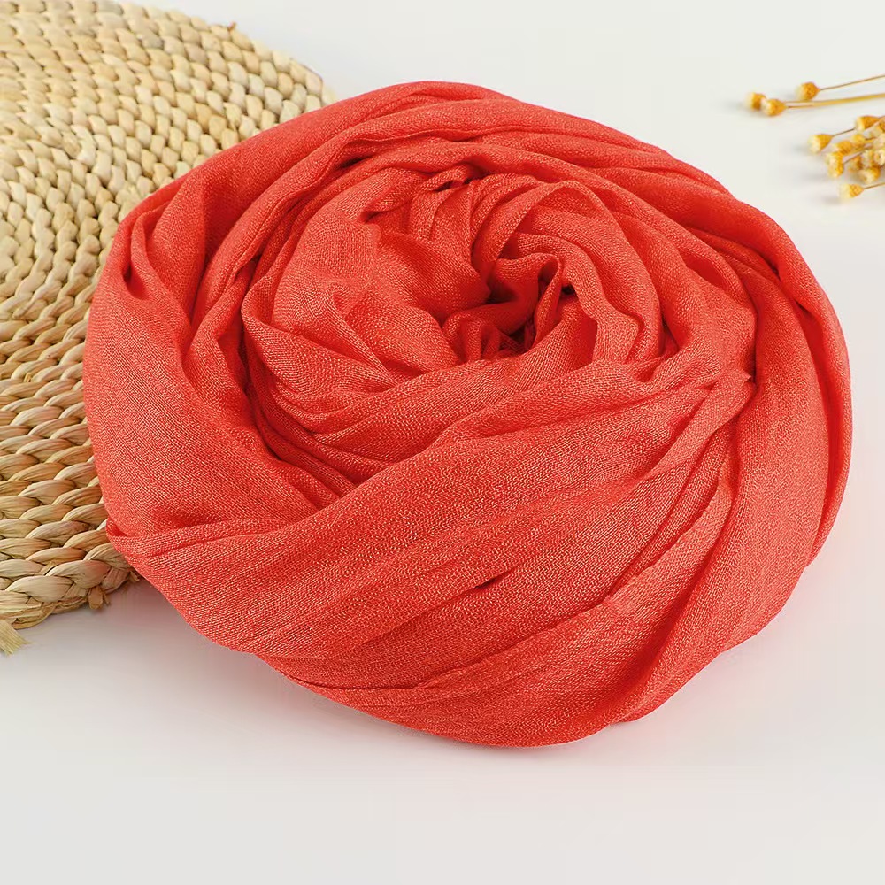 T1034 solid color cotton and linen scarf female literary sunscreen silk scarf neckband beach long silk scarf summer gauze scarf