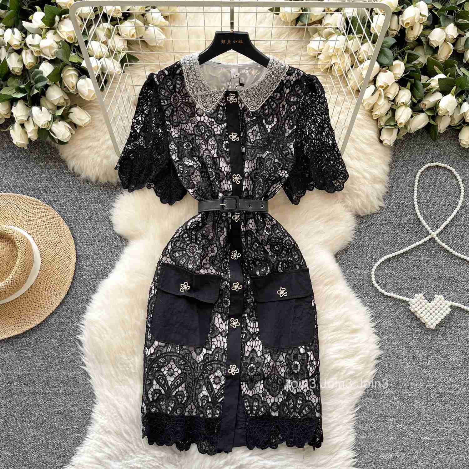 Vintage Bodycon Dresses for Women 2025 Vestidos De Mujer Temperament Robe Femme Chic Tunic Hollow Out Embroidery Summer Dress