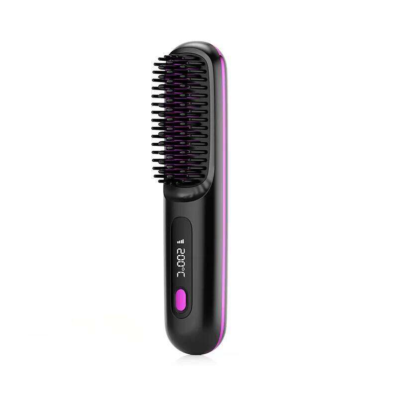 2024 New LCD USB Charging Ceramic Heating Electric Straightener Wireless Portable Straightening Comb