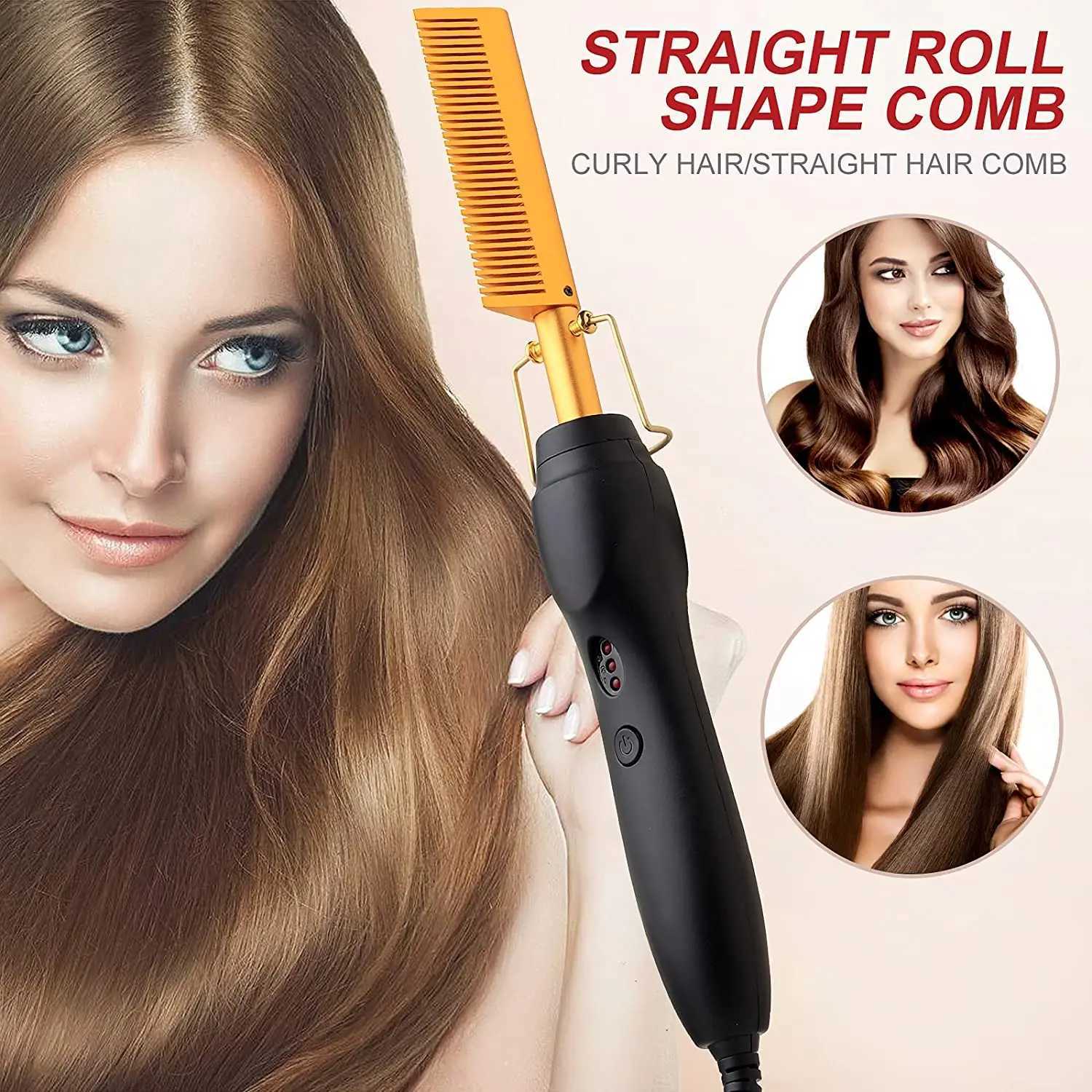Electric Hot Comb Hair Straightener Flat Iron Heat Pressing Comb Portable Anti-Scald Wigs Beard Hair Straightening Press CombXJ250621
