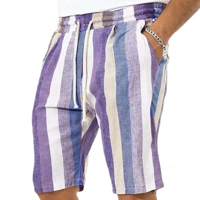 Amazon Independent Station 2025 Men's Beach Drawstring Shorts Striped 3D Print European and American Foreign Trade One Piece Direct Shipment