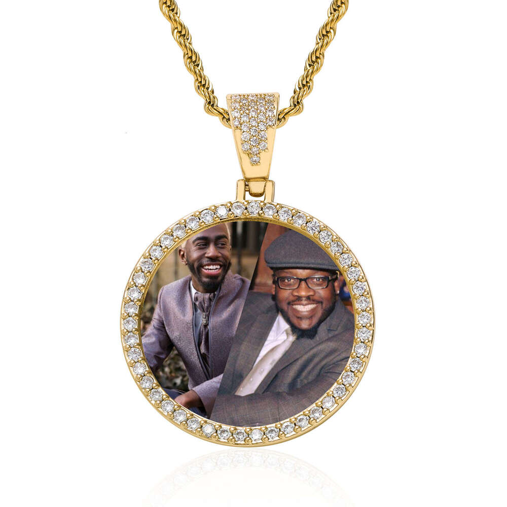 Large Medium Small Photo Memory Round Frame Medal Solid Color Pendant Hip Hop Jewelry Necklace 3c28