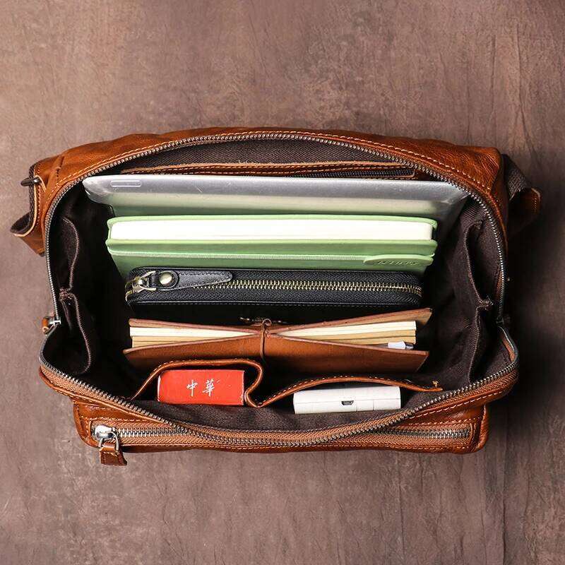 Designer Luxury GURO Vintage Trend Shoulder Men Genuine Leather Crossbody Design Sling Top Cowhide Messenger Bag For 11 Inch Ipad
