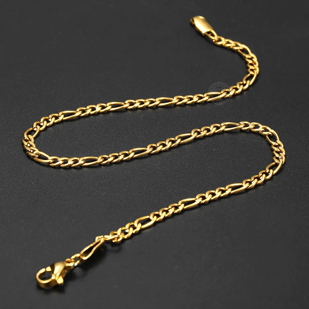 Minimalist Metal Anklet Gold Color Stainless Steel Figaro Rope Curb Link Leg Chain Basic Chic Lady Girl Jewelry 10inch 250617